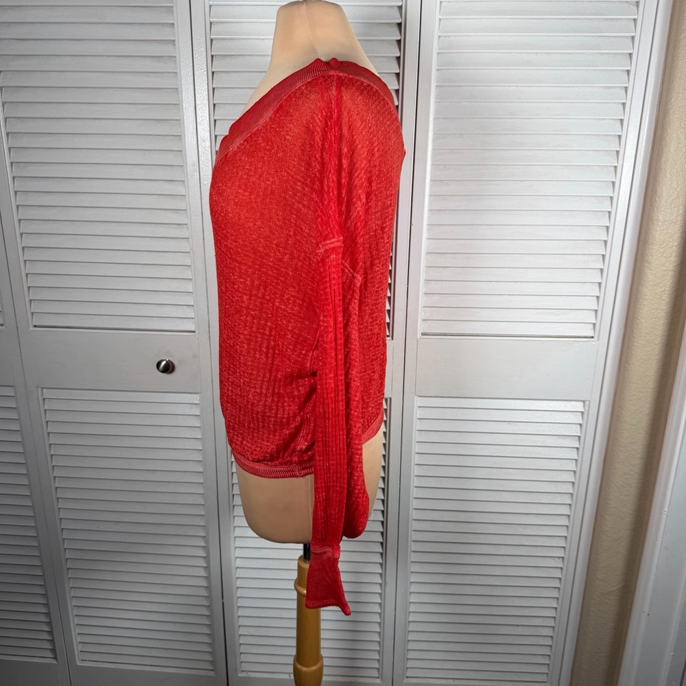 We The Free Red Waffle Knit Thermal V Neck Slouchy Lightweight Top XS - Picture 6 of 13